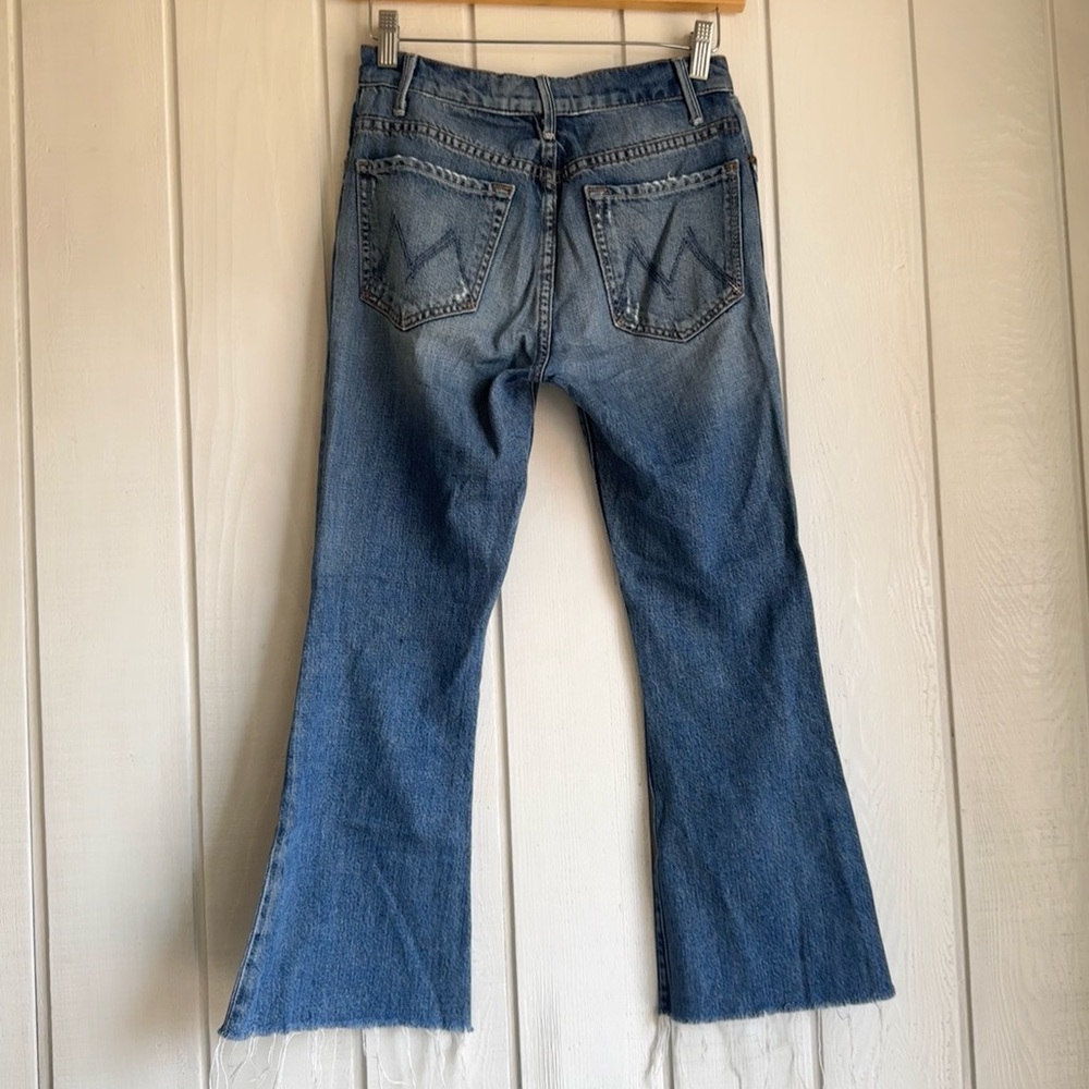 MOTHER Distressed Blue Cropped Flare Jeans - Picture 2 of 8
